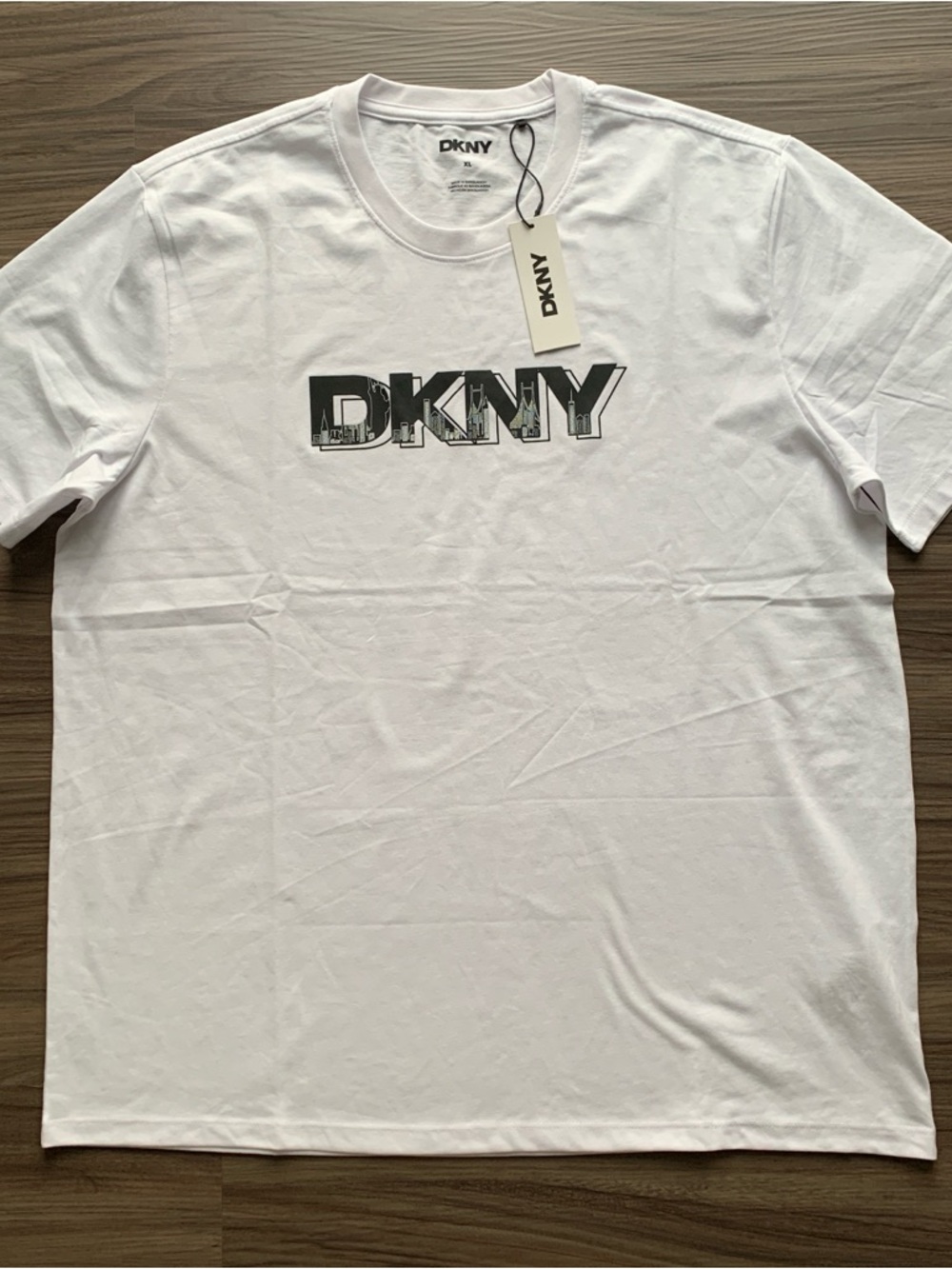 DKNY White Short-Sleeve Crew Tee with Black Logo Size XL